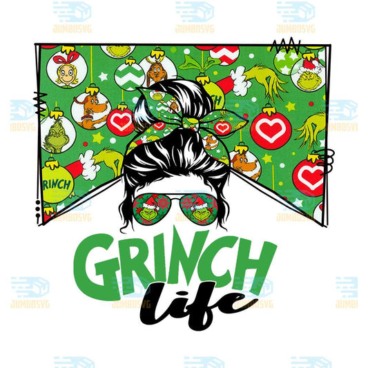 Grinch-Life-Messy-Bun-Woman-Christmas-Png