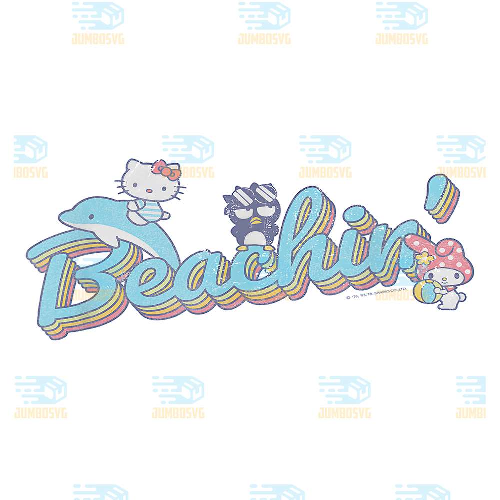 Hello-Kitty-My-Melody-Badtz-Maru-Beaching-Summer-Vibes-Png