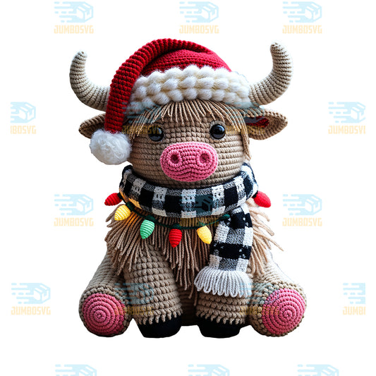 Highland-Cow-Yarn-Crochet-Christmas-Png-1