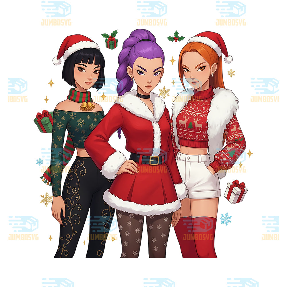 Huntrix-Members-Christmas-Outfits-Png