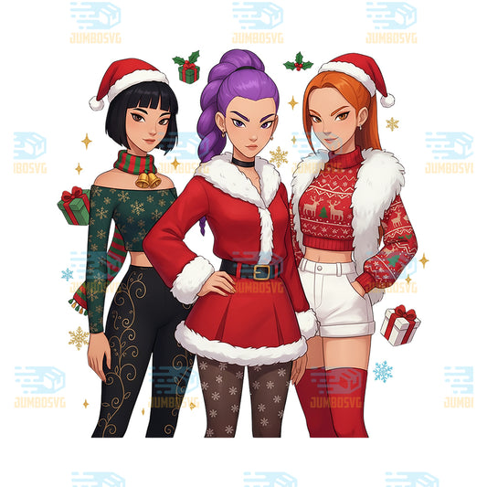 Huntrix-Members-Christmas-Outfits-Png