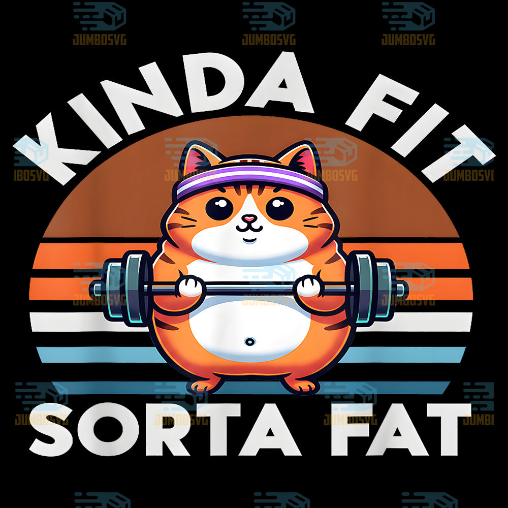 Kinda-Fit-Sorta-Fat-Funny-Gym-Cat-Working-Out-Lover-Png
