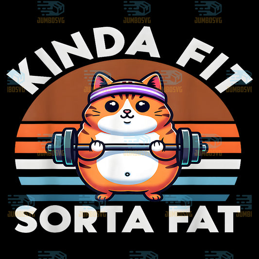 Kinda-Fit-Sorta-Fat-Funny-Gym-Cat-Working-Out-Lover-Png