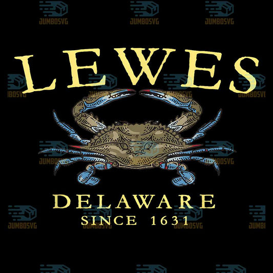 Lewes-Delaware-Blue-Claw-Crab-Since-1631-Yellow-Letters-Png
