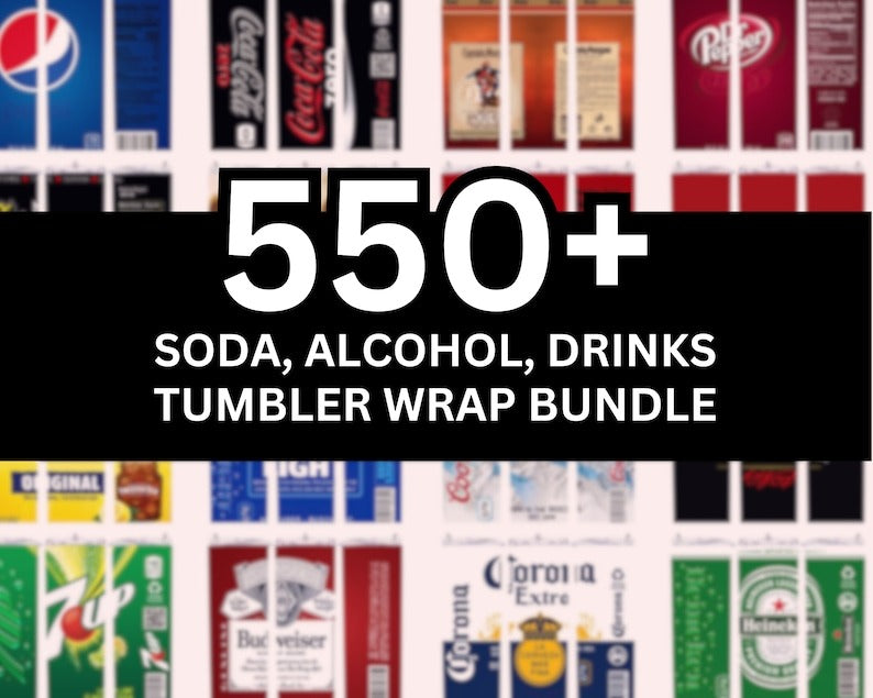 Liquor & Soda 550+ Design Bundle Tumbler Wrap Print Shop Starter Pack, 20oz Sublimation Skinny Tumbler 9.3x8.2 inch PNG Beverage Beer Drinks - Jumbosvg