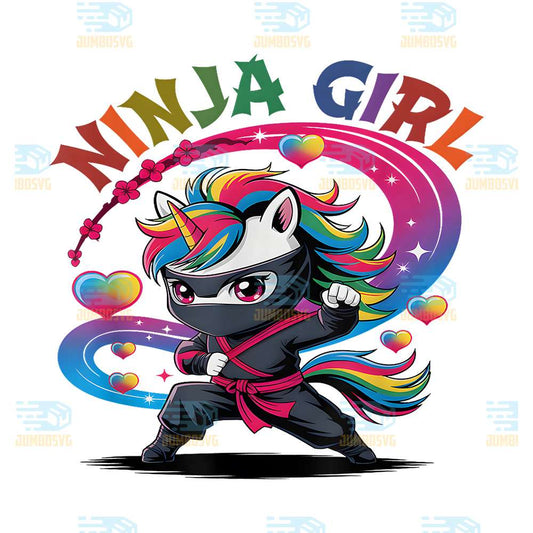 Magical-Ninja-Girl-Unicorn-Rainbow-Ponytail-Princess-Crew-Png