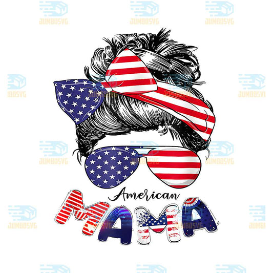 Mama-4th-Of-July-American-Flag-Patriotic-Messy-Bun-Png