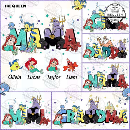 Mama Mimi Nana Cartoon Princess Png, Custom Name Kids Png, Family Vacation Png, Magical Kingdom Png, Mermaid Mother's Day Png, Digital File