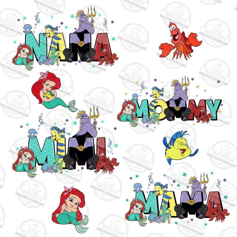 Mama Mimi Nana Cartoon Princess Png, Custom Name Kids Png, Family Vacation Png, Magical Kingdom Png, Mermaid Mother's Day Png, Digital File