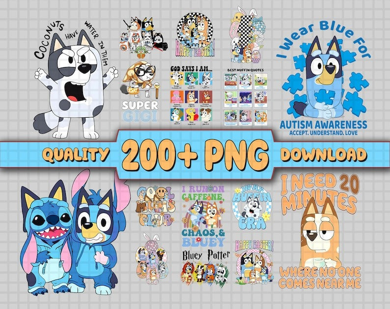 Mega 200+ Bluey Png Bundle  Blue Dog Birthday Png Bundle Bluey Family PNG Bluey Png Bluey Bingo Png Bluey Mom Png Bluey Mufin PNG