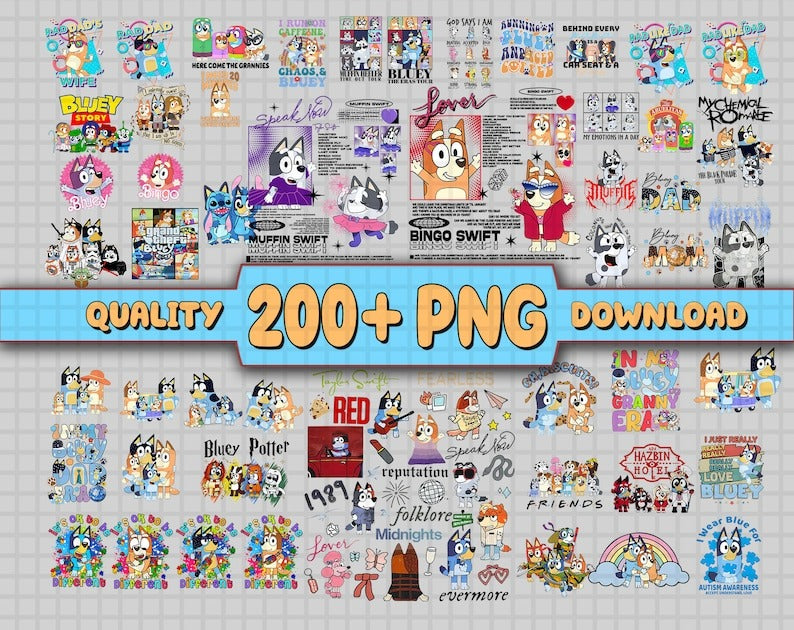 Mega 200+ Bluey Png Bundle  Blue Dog Birthday Png Bundle Bluey Family PNG Bluey Png Bluey Bingo Png Bluey Mom Png Bluey Mufin PNG