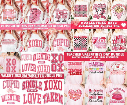 Mega Bundle, Retro Valentine Png Bundle, Groovy Valentine png, Varsity png, Love XOXO Png Valentine Teacher Png Valentine sublimation bundle