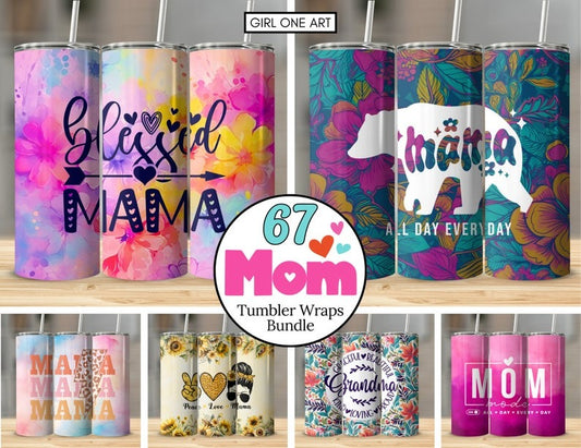 Mom Tumbler Wrap Bundle 20oz Skinny Straight Mother's Day Tumbler Sublimation Mama Design Digital Download