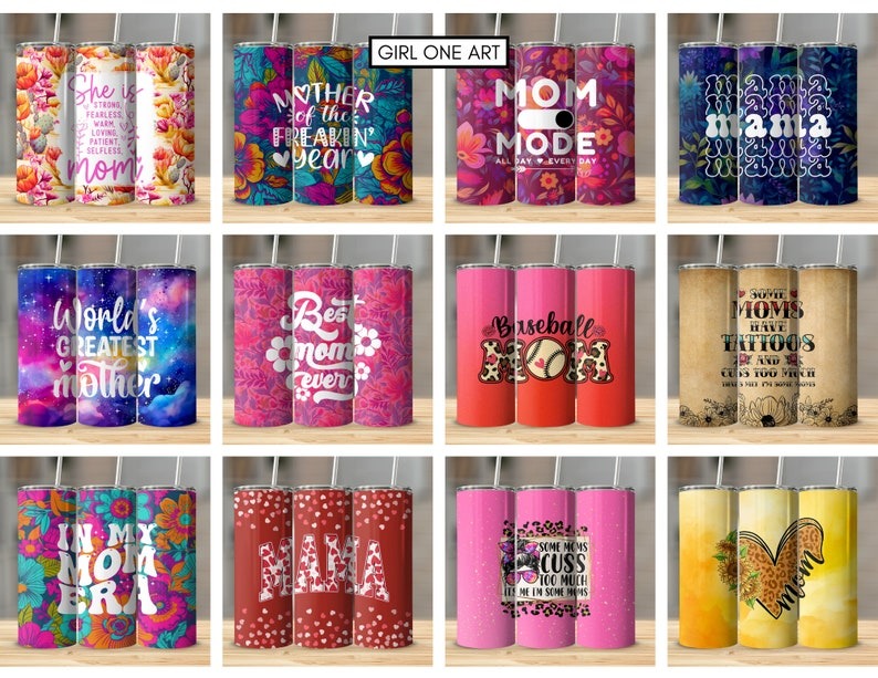 Mom Tumbler Wrap Bundle 20oz Skinny Straight Mother's Day Tumbler Sublimation Mama Design Digital Download