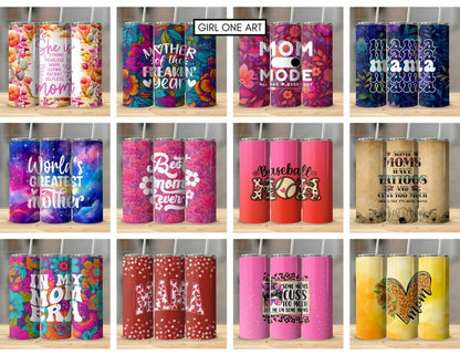 Mom Tumbler Wrap Bundle 20oz Skinny Straight Mother's Day Tumbler Sublimation Mama Design Digital Download