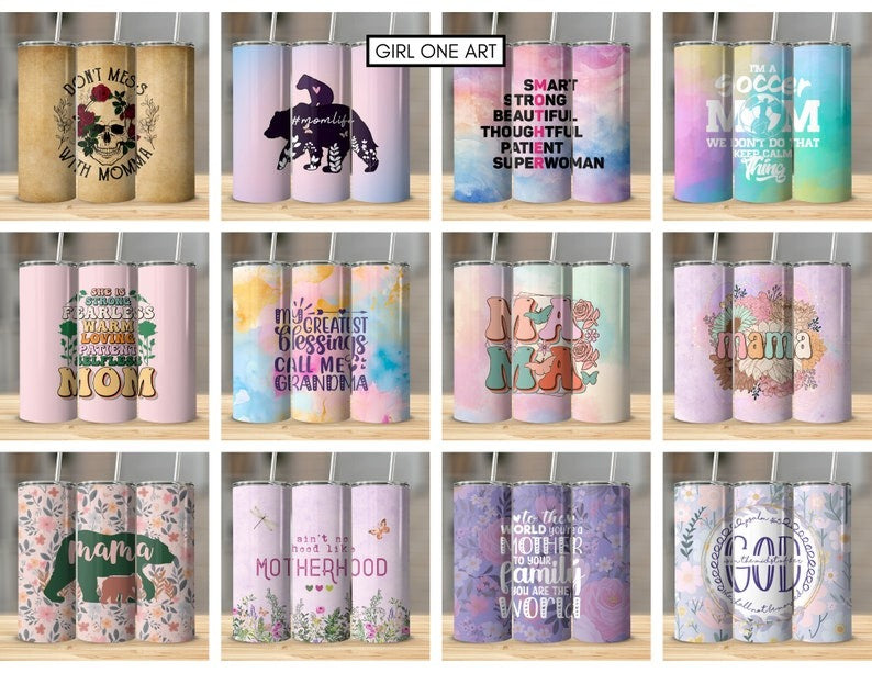 Mom Tumbler Wrap Bundle 20oz Skinny Straight Mother's Day Tumbler Sublimation Mama Design Digital Download