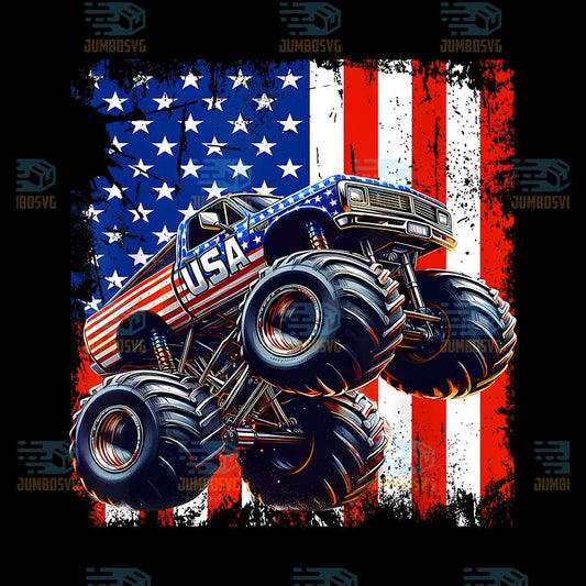 Monster-Truck-4th-Of-July-USA-Flag-American-Patriotic-Png