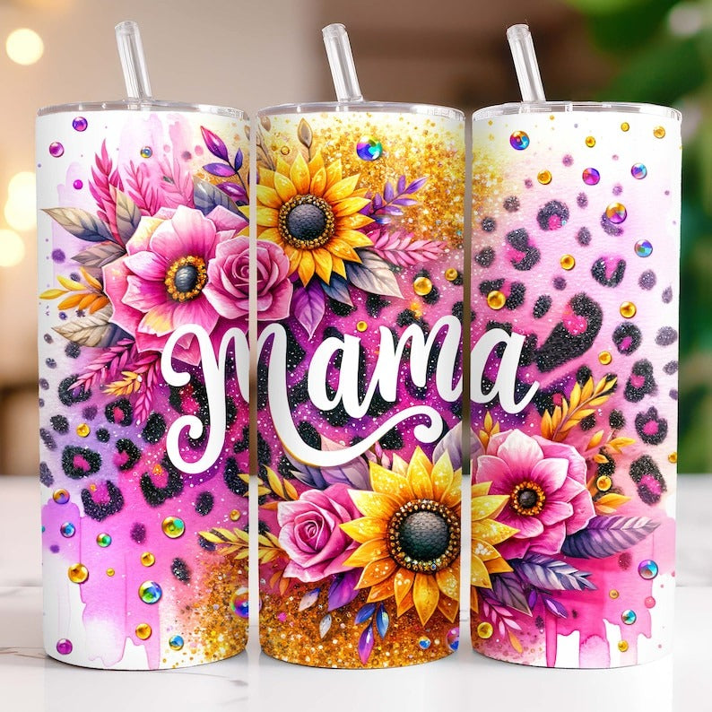 Mothers Day Tumbler Wrap Bundle 20 oz Skinny Tumbler Sublimation Designs PNG, Sunflowers Mama Tumbler Wrap, Floral Mom Tumbler PNG