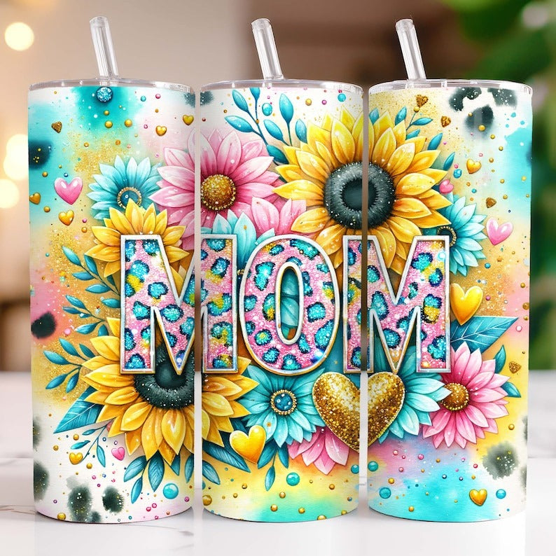 Mothers Day Tumbler Wrap Bundle 20 oz Skinny Tumbler Sublimation Designs PNG, Sunflowers Mama Tumbler Wrap, Floral Mom Tumbler PNG