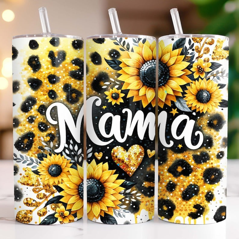 Mothers Day Tumbler Wrap Bundle 20 oz Skinny Tumbler Sublimation Designs PNG, Sunflowers Mama Tumbler Wrap, Floral Mom Tumbler PNG