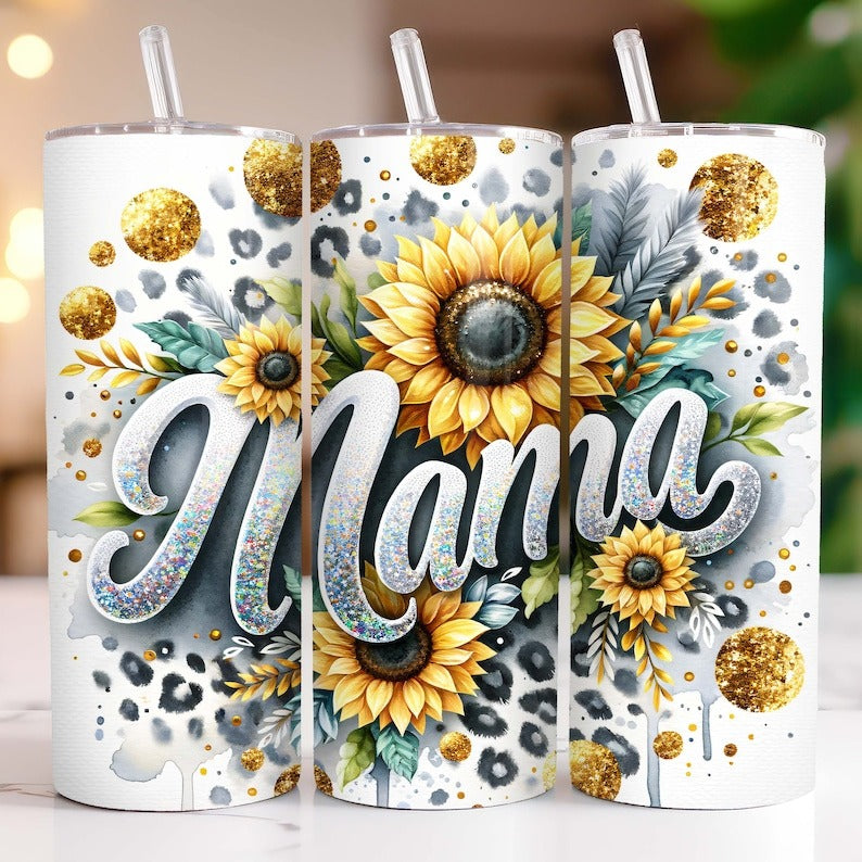 Mothers Day Tumbler Wrap Bundle 20 oz Skinny Tumbler Sublimation Designs PNG, Sunflowers Mama Tumbler Wrap, Floral Mom Tumbler PNG