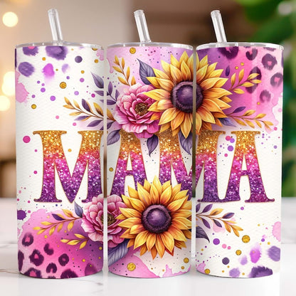 Mothers Day Tumbler Wrap Bundle 20 oz Skinny Tumbler Sublimation Designs PNG, Sunflowers Mama Tumbler Wrap, Floral Mom Tumbler PNG