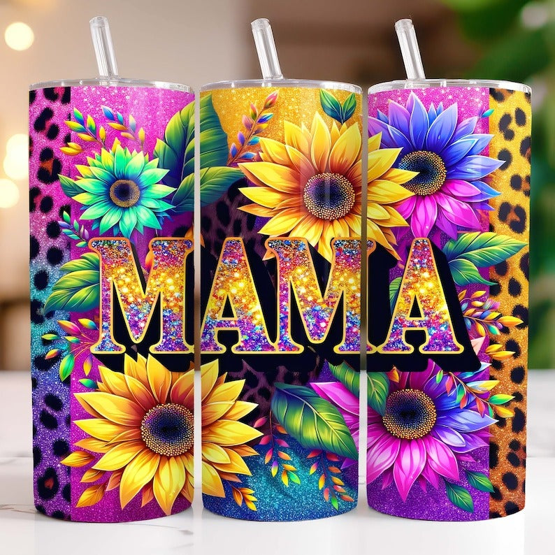 Mothers Day Tumbler Wrap Bundle 20 oz Skinny Tumbler Sublimation Designs PNG, Sunflowers Mama Tumbler Wrap, Floral Mom Tumbler PNG