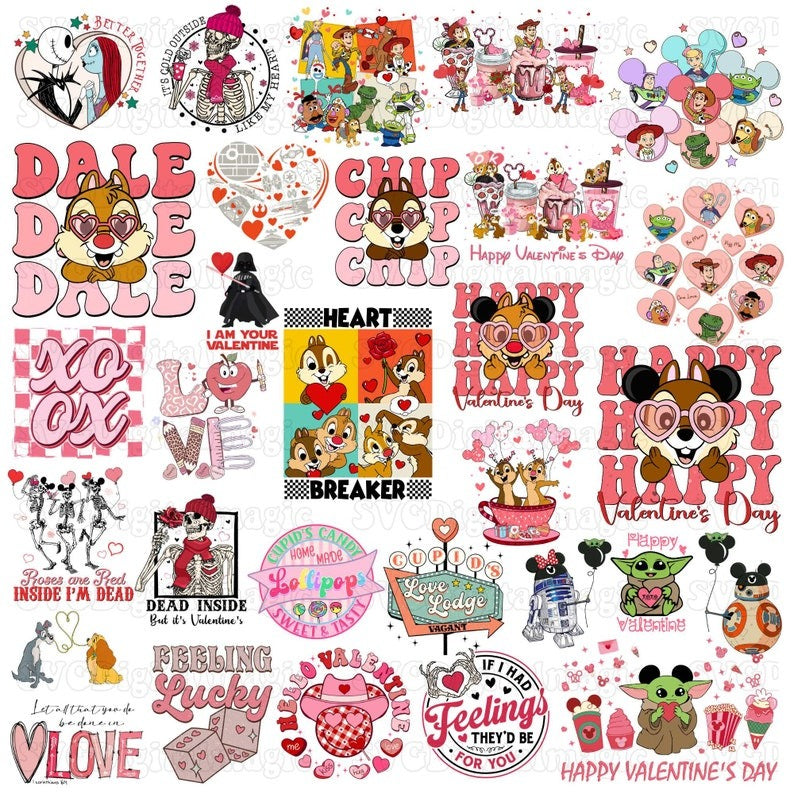 Mouse And Friends Valentine PNG Bundle, Mouse Happy Valentine Png, Magical Heart Valentines Png, Retro Dis Ney Valentine PNG High-quality