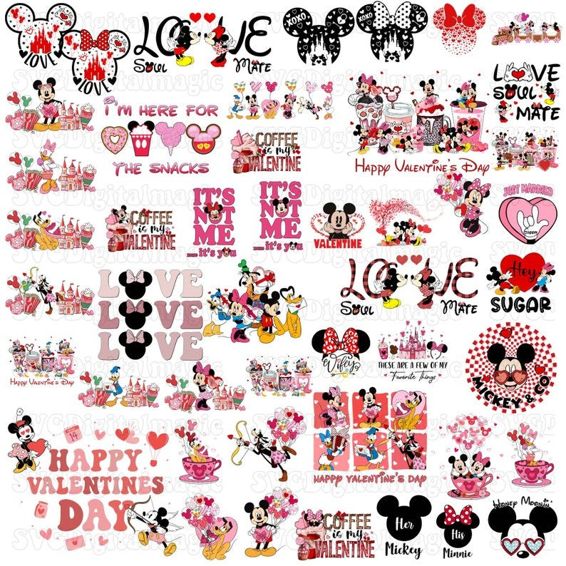 Mouse And Friends Valentine PNG Bundle, Mouse Happy Valentine Png, Magical Heart Valentines Png, Retro Dis Ney Valentine PNG High-quality