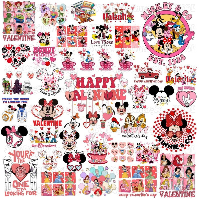 Mouse And Friends Valentine PNG Bundle, Mouse Happy Valentine Png, Magical Heart Valentines Png, Retro Dis Ney Valentine PNG High-quality