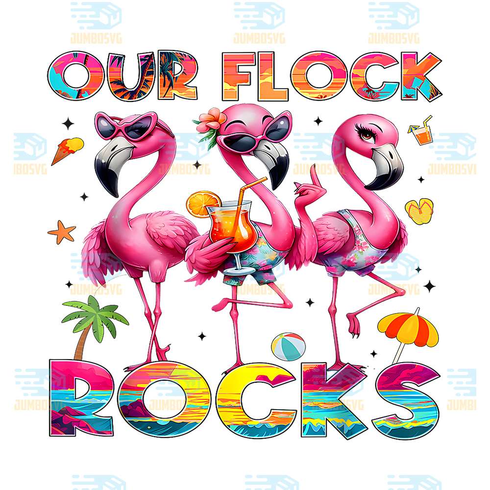 Our-Flock-Rocks-Flamingo-Summer-Vacation-Family-Png