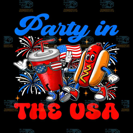 Party-In-The-USA-4th-Of-July-Cute-Soda-And-Hotdog-Patriotic-Png