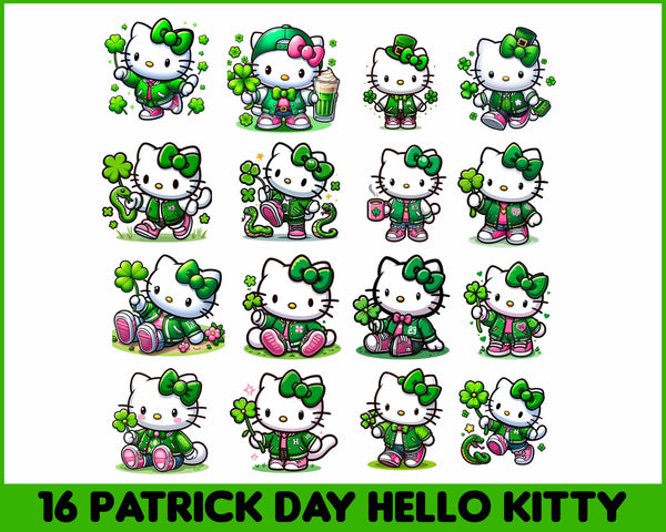 Kawaii Kitty St Patrick Day Svg Bundle, Kawaii Kitty Svg, Cute Cat Svg, Gnomes Svg, St Patrick Clipart, Png Cut File Cricut Silhouette