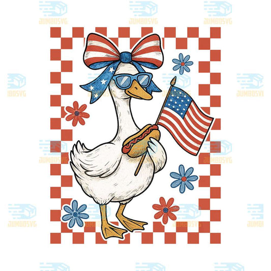 Patriotic-Girl-Goose-With-Hotdog-And-USA-Flag-Png