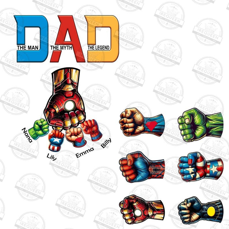 Personalized Dad The Man The Myth The Legend Png Bundle, Super Father's Day Fist Bump Png, Dad and Children Fist Bump Png, Digital File