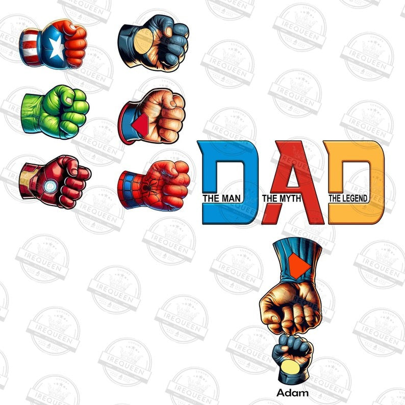 Personalized Dad The Man The Myth The Legend Png Bundle, Super Father's Day Fist Bump Png, Dad and Children Fist Bump Png, Digital File