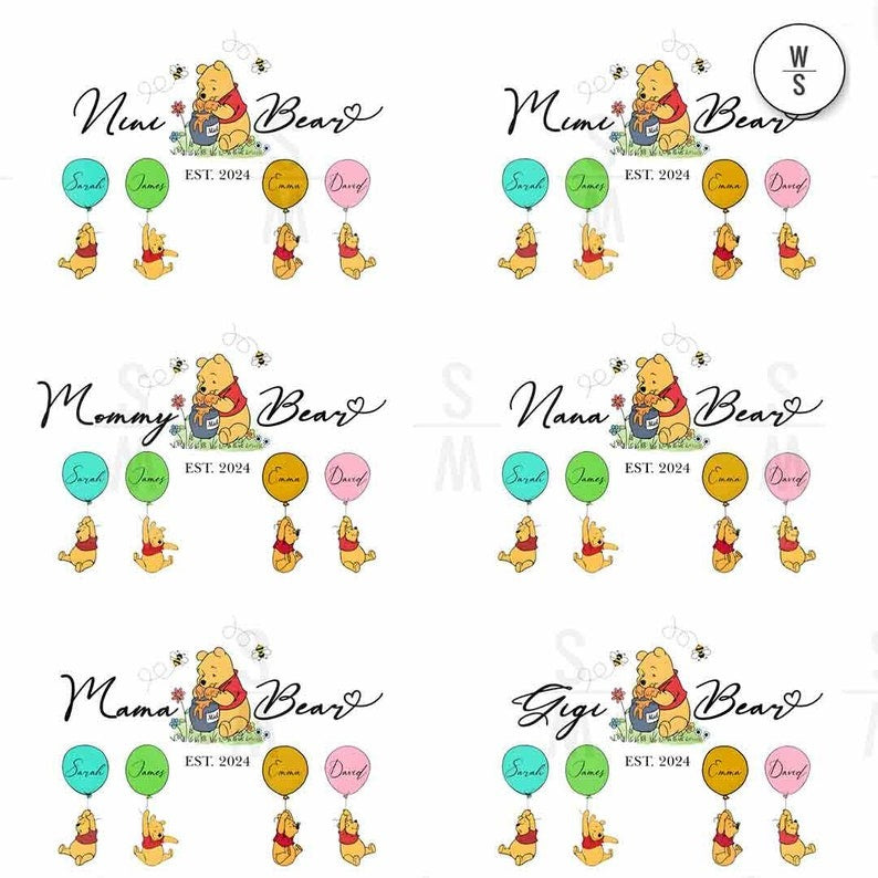 Personalized Mama Bear For Mom PNG Bundle, Gift For Mother’s Day Png, Mama Bear Winnie The Pooh Png, Digital download