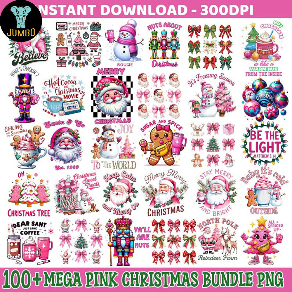 Pink Christmas Bundle Png - Jumbosvg