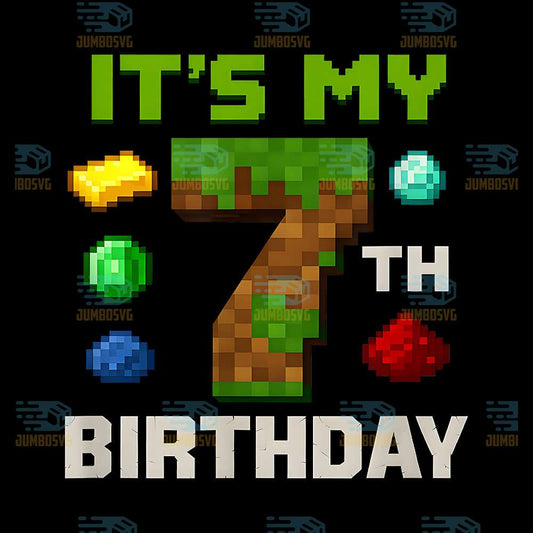Pixel-Level-7-Birthday-Kids-Gamer-Party-Png