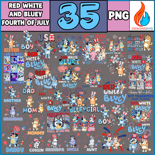 35 Bluey 4th of July PNG Bundle,Theme Pack,Bluey Png Bundle,Cut Files For Cricut,Clipart,Png Files,Birthday,Bluey Family,Sublimation Designs