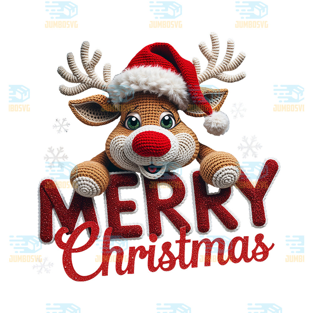 Reindeer-Merry-Christmas-Yarn-Crochet-Christmas-Png
