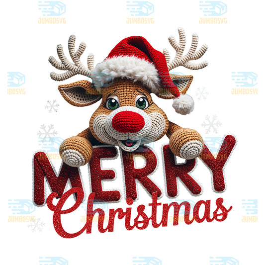 Reindeer-Merry-Christmas-Yarn-Crochet-Christmas-Png