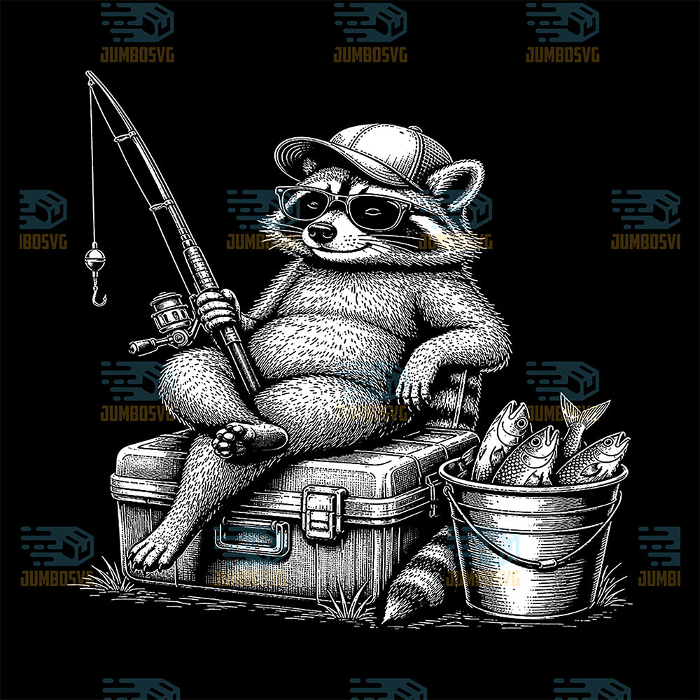 Relaxed-Raccoon-Fishing-Artwork-Wildlife-Svg