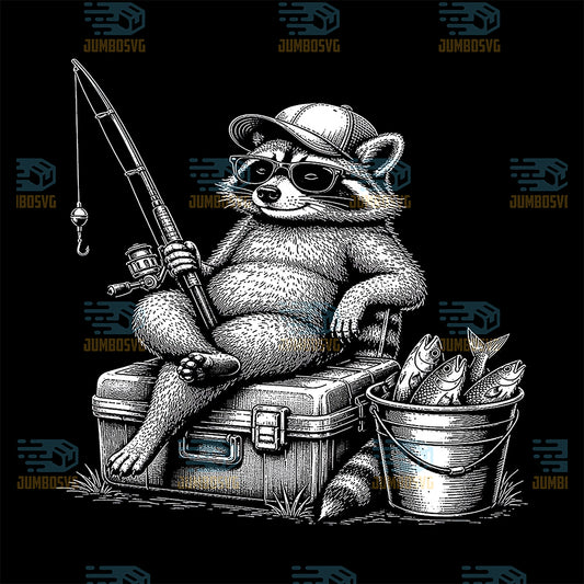 Relaxed-Raccoon-Fishing-Artwork-Wildlife-Svg