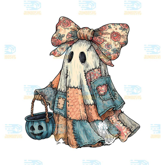 Retro-Halloween-Blue-Denim-Ghost-Png
