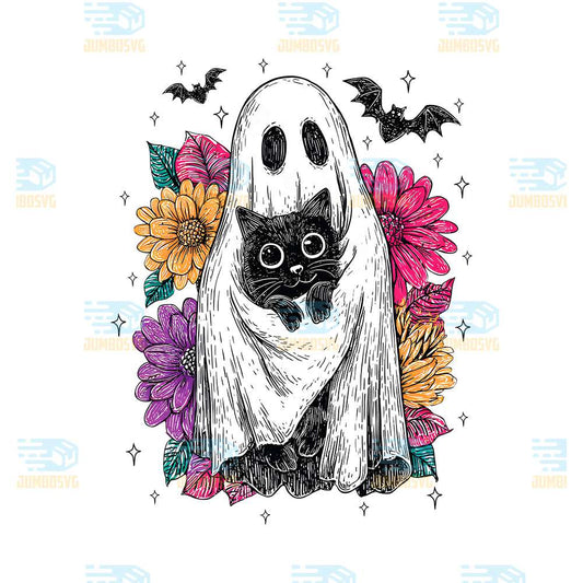 Retro-Halloween-Ghost-And-Cat-Png