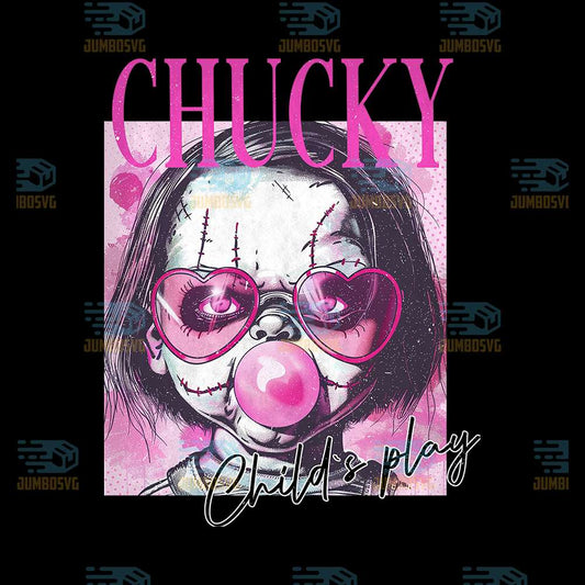Retro-Halloween-Horror-Chucky-Characters-Blowing-Bubble-Png