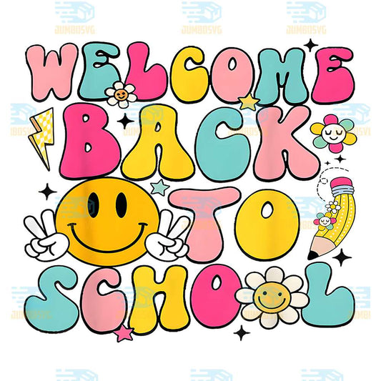 Retro-Welcome-Back-To-School-Teacher-And-Students-Png