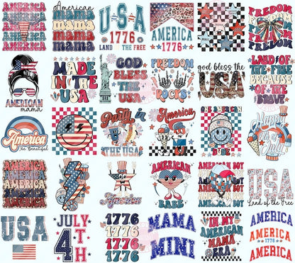 Retro 4th Of July PNG Bundle, 4th Of July Sublimation Design, America Shirt Design PNG, American mama png, Patriotic Png, Digital Download