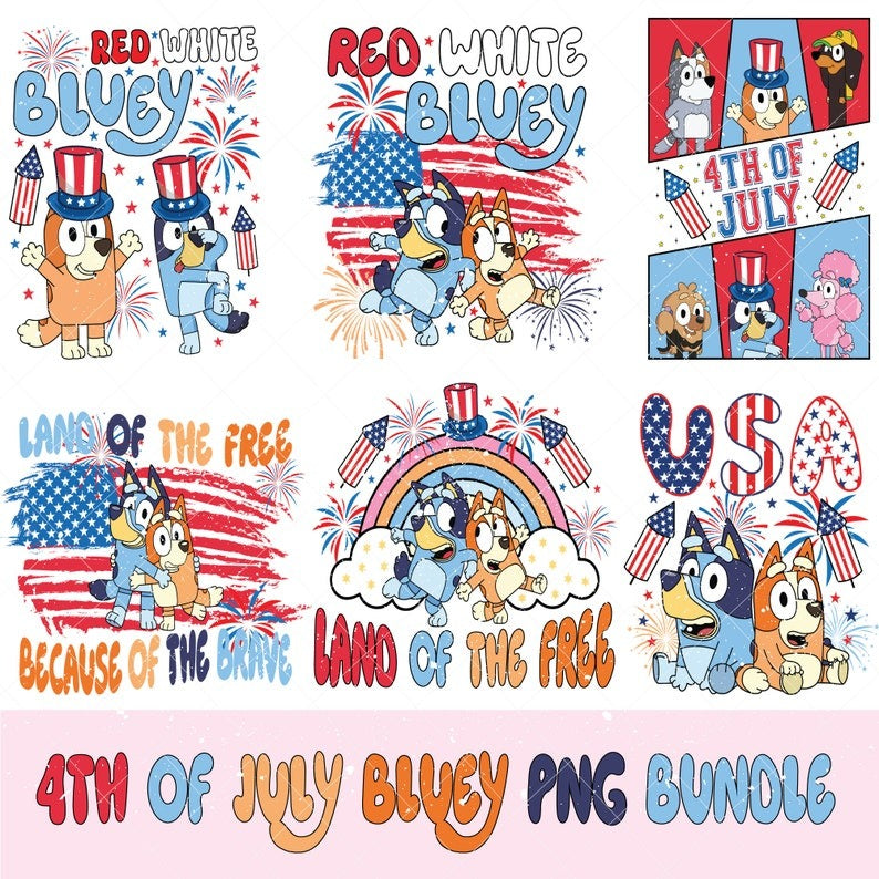 Retro Bluey 4th of July Bundle PNG, Bluey Bundle Png, Fourth Of July Png, America png, America Shirt, Independence Day, Sublimation Designs